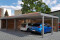 Carport-Reihenanlage mit Mülltonneneinhausung (Geräteraum) und Fahrradraum integriert - BRANDL